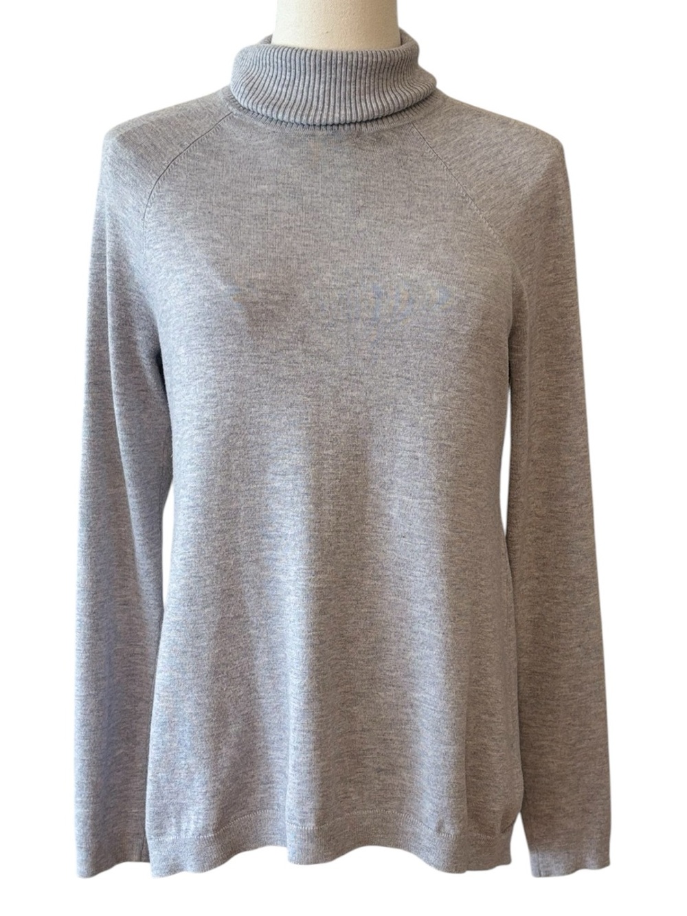 WHBM Light Gray Chiffon Inset Turtleneck Sweater Size Medium